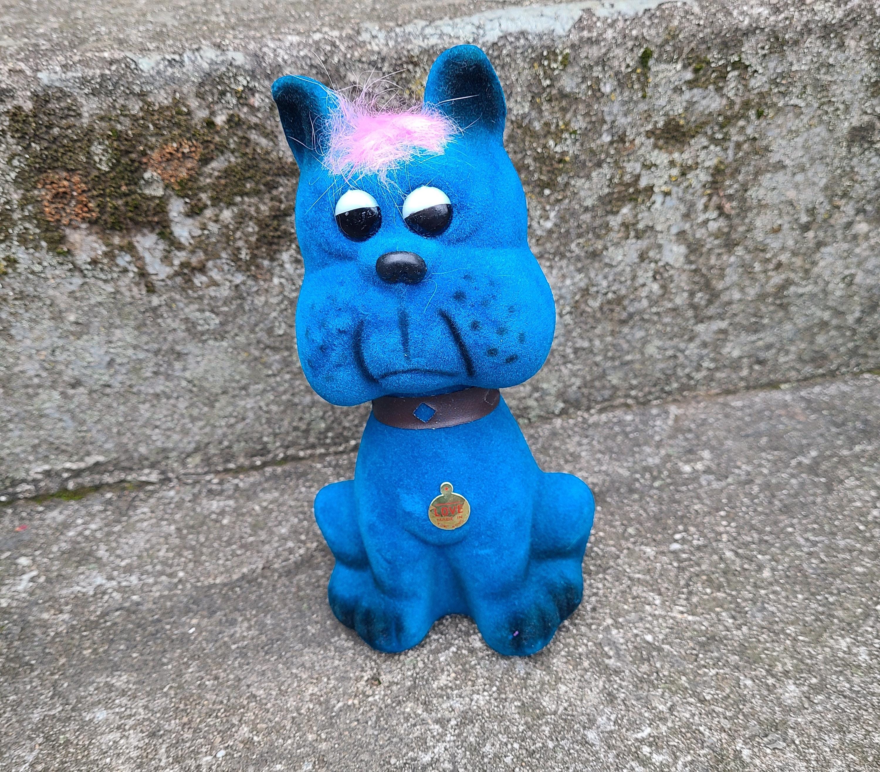 Vintage Flocked Blue Dog Bank 1950's Carnival Prize Coin Bank