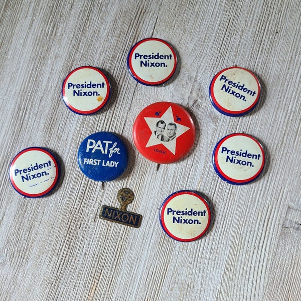 Vintage President Nixon Campaign Buttons 1960s Nixon-Agnew Political Pins Vintage Republican President Pin Back Buttons Pat for First Lady