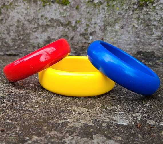 Vintage Bangle Bracelets 1980's  Primary Color Br… - image 1