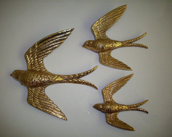 Vintage Bird Wall Decor Burwood Product Gold Birds Set Etsy