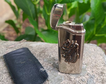 Vintage Dragon Lighter 1970's Butane Lighter Raised Dragon Lighter Cigarette Lighters Vtg Cigar Lighter Chrome Butane Lighter Silver Lighter