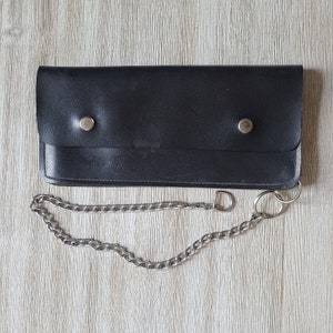 Cartera de cadena vintage de los años 80 Cartera de cadena de vinilo Cartera de cadena de vinilo de los años 90 Cartera negra Cartera de motocicleta Bolsa con cartera de motocicleta Snap Vtg