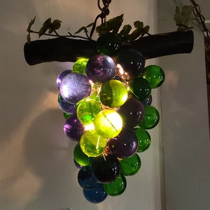 Vintage Lucite Grape Swag Light 1960's Swag Light 1970's Swag Light Bunch of Grapes Hanging Light Blue and Green Grape Swag Light MCM Light