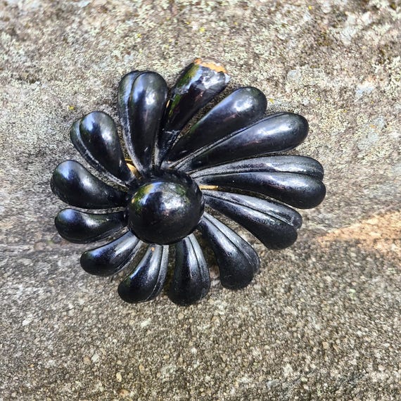 Vintage Black Flower Pin 1960's Black Flower Brooch Vintage