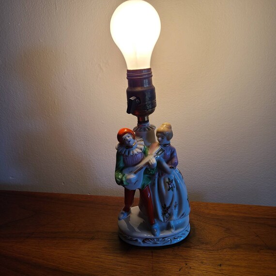 Vintage Porcelain Couple Table Lamp 1950's Mandolin Player With
