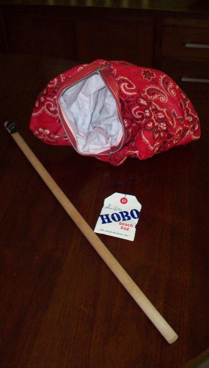 Vintage Beach Bag Hobo Beach Bag with Red Bandana and Stick Etsy