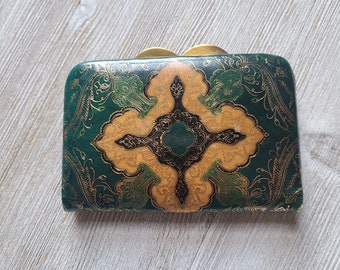 Vintage Coin Purse 1950's Gold Embossed Italian Coin Wallet Embossed Green Leather Wallet with Gold 50s Coin Purse Unusual Coin Purses