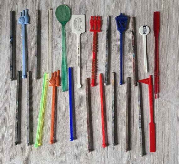 Vintage Swizzle Sticks 1960s Barware Drink Stir Sticks Assorted