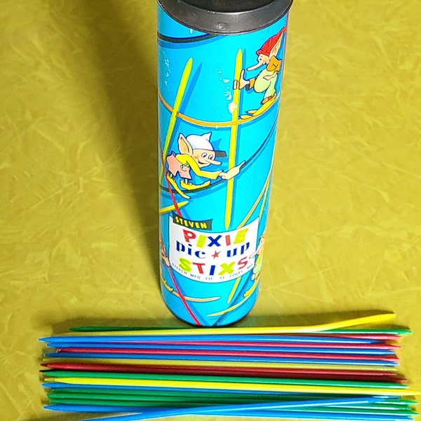 Vintage Pixie Pickup Sticks Game 1960's Can Pickup Sticks Game 70's Games Vintage Kid Games Plastic Pic Up Sticks Games Plastic Stick Game