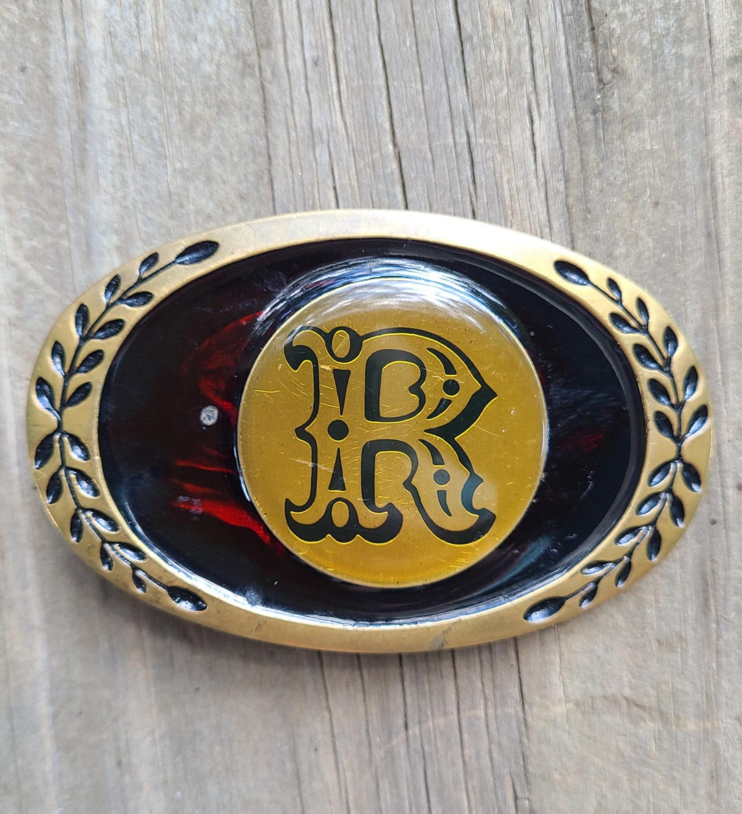 Brand R R On Belt Vintage R Brass Belt Buckle 1970s Letter R Belt Buckle Initial R Belt ...