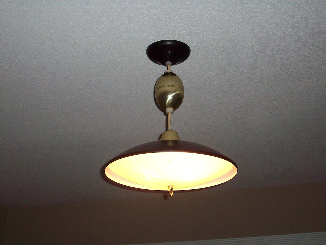 Vintage Light Retractable Black Pull Down Mid Century Ceiling Etsy