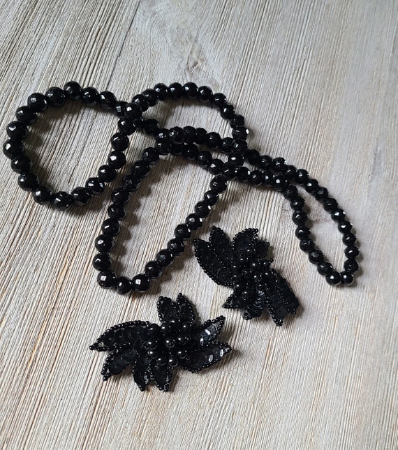 Vintage Black Beaded Necklace 1950s Necklace with 