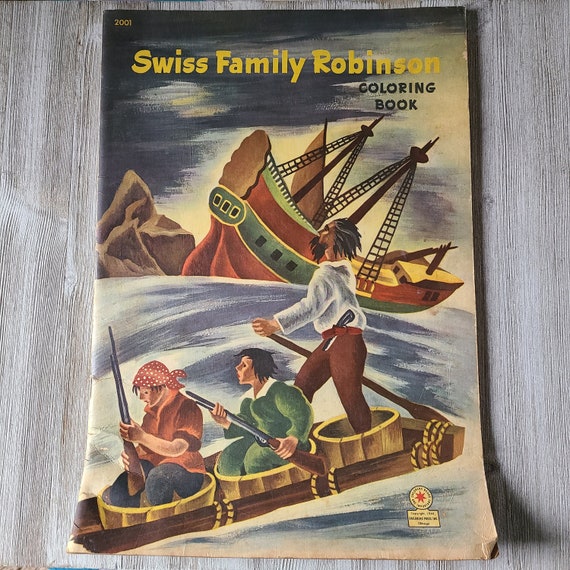 Vintage Swiss Family Robinson Coloring Book 1940s Coloring Books Antique  Coloring Books Children's Coloring Books 40s Large Coloring Book 