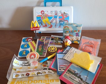 Vintage Blue Happy Meal Lunchbox with Goodies 1980's McDonald's Happy Meal Toys 80s McDonald's Toys 90s Happy Meal Toys With Lunchbox