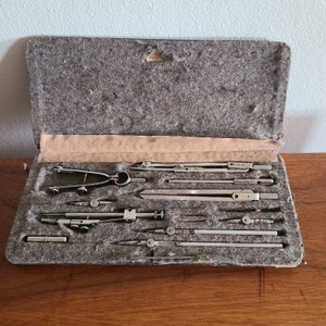 Vintage Drafting Set 1940s Drafting Tools Antique Architects Tools Old Drafting Set Drawing Tools Compass Engineer Tools