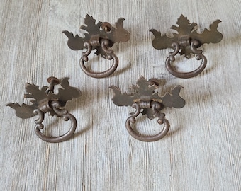 Vintage Rustic Drawer Pulls Set of 4 Gold Tone Drawer Pulls Metal Drawer Pulls 70s Drawer Pulls 60s Drawer Pulls Rustic Dresser Hardware