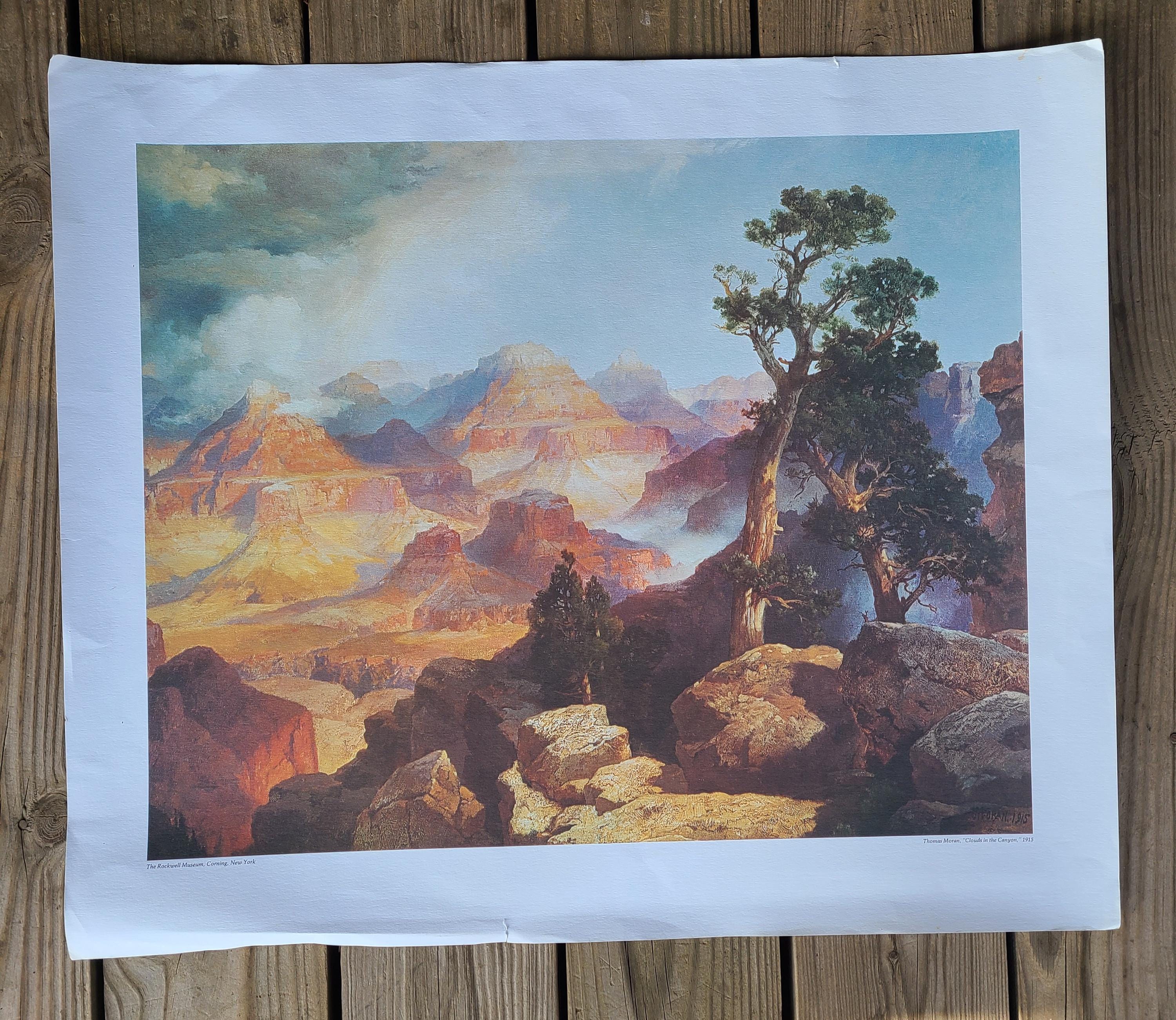 Vintage Clouds in the Canyon Lithograph Print by Thomas Moran 1915
