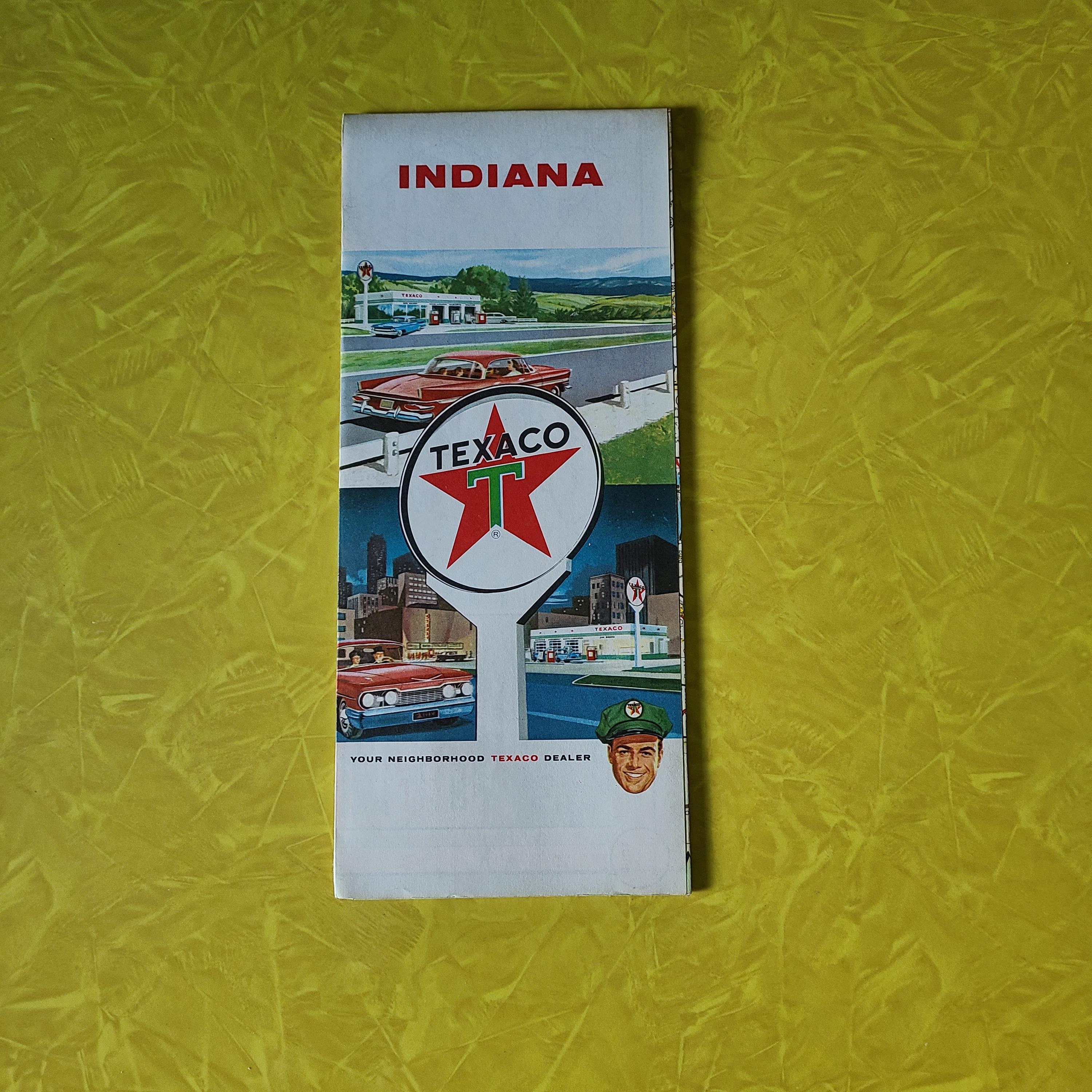 Vintage Indiana Map 1960's Texaco Travel Map Folded Paper Map of