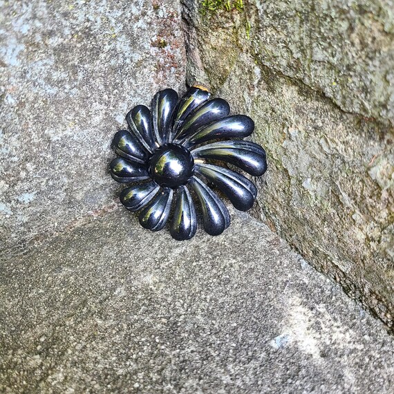 Vintage Black Flower Pin 1960's Black Flower Brooch Vintage