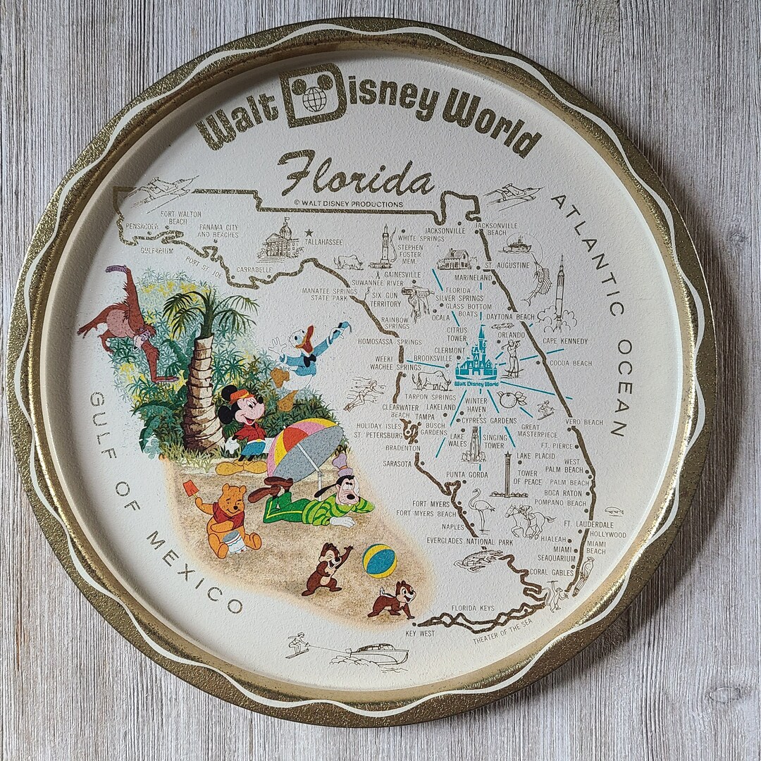 Vintage Metal Tray 1970's Walt Disney World Metal Serving Tray
