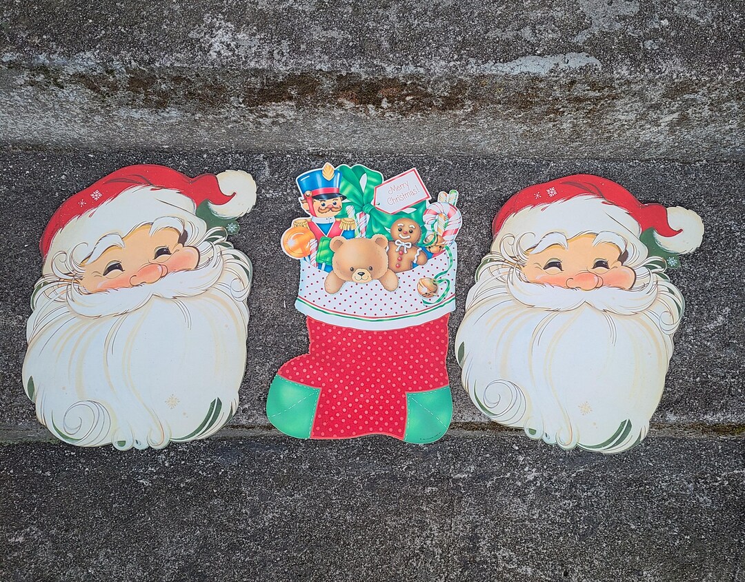 Vintage Santa Die Cut Decoration 1980's Santa Claus Cardboard