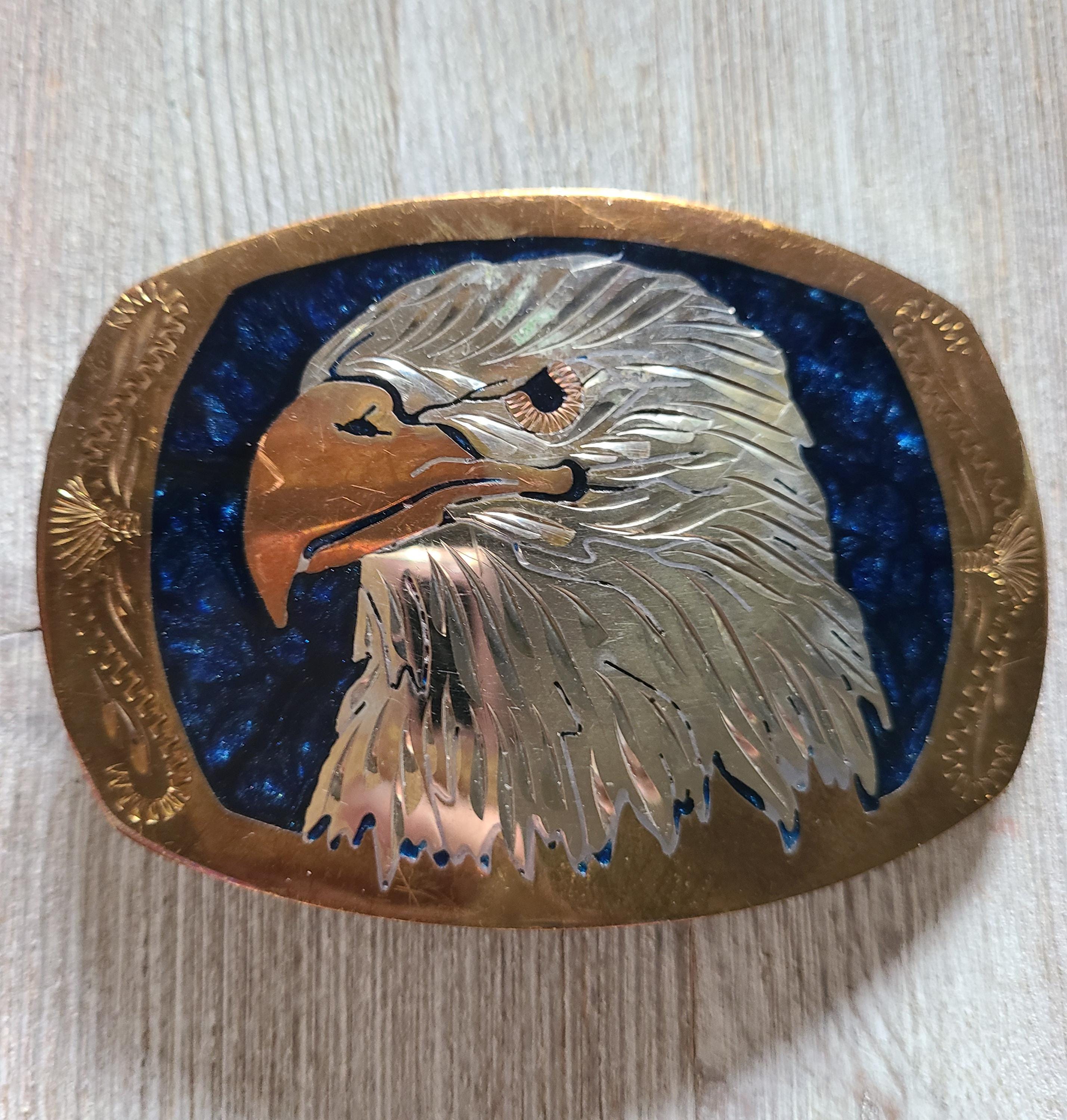 Vintage Eagle Head Belt Buckle Silver Brass Copper Tone 