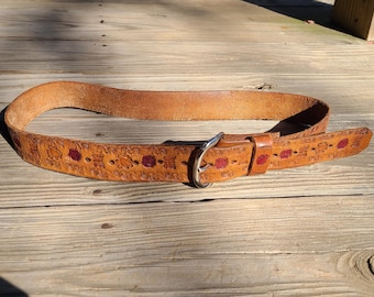 Vintage 1970s Brass O Ring Leather Hippie Belt / Waist - 33  display picture 3