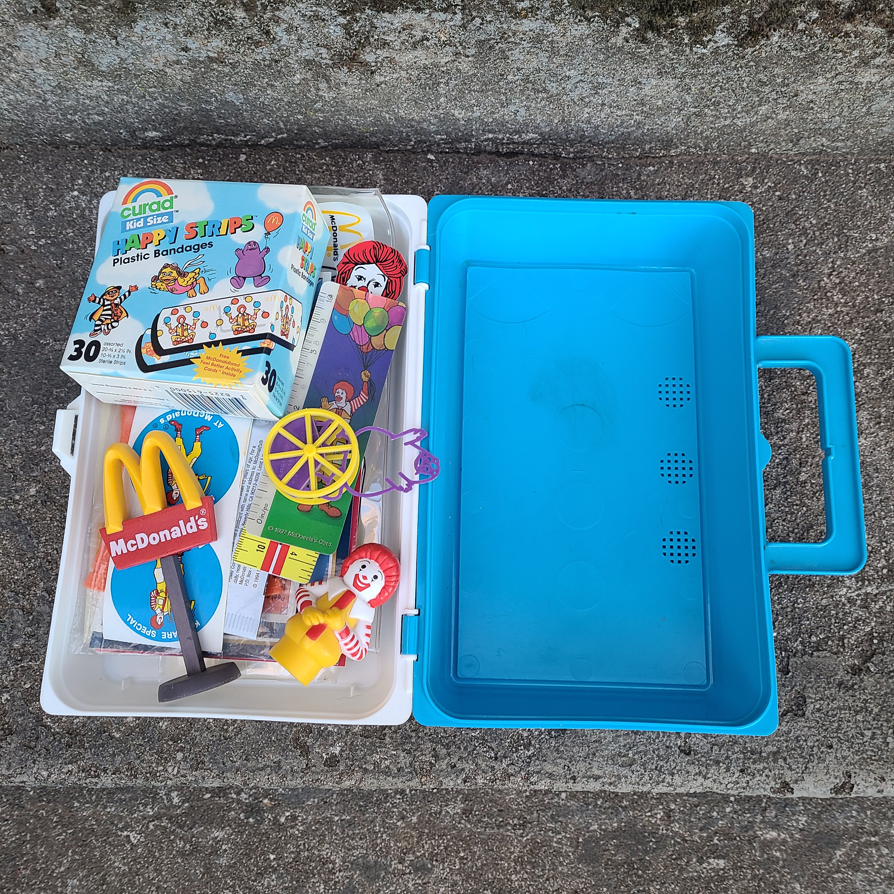 Vintage Blue Happy Meal Lunchbox With Goodies 1980's Mcdonald's