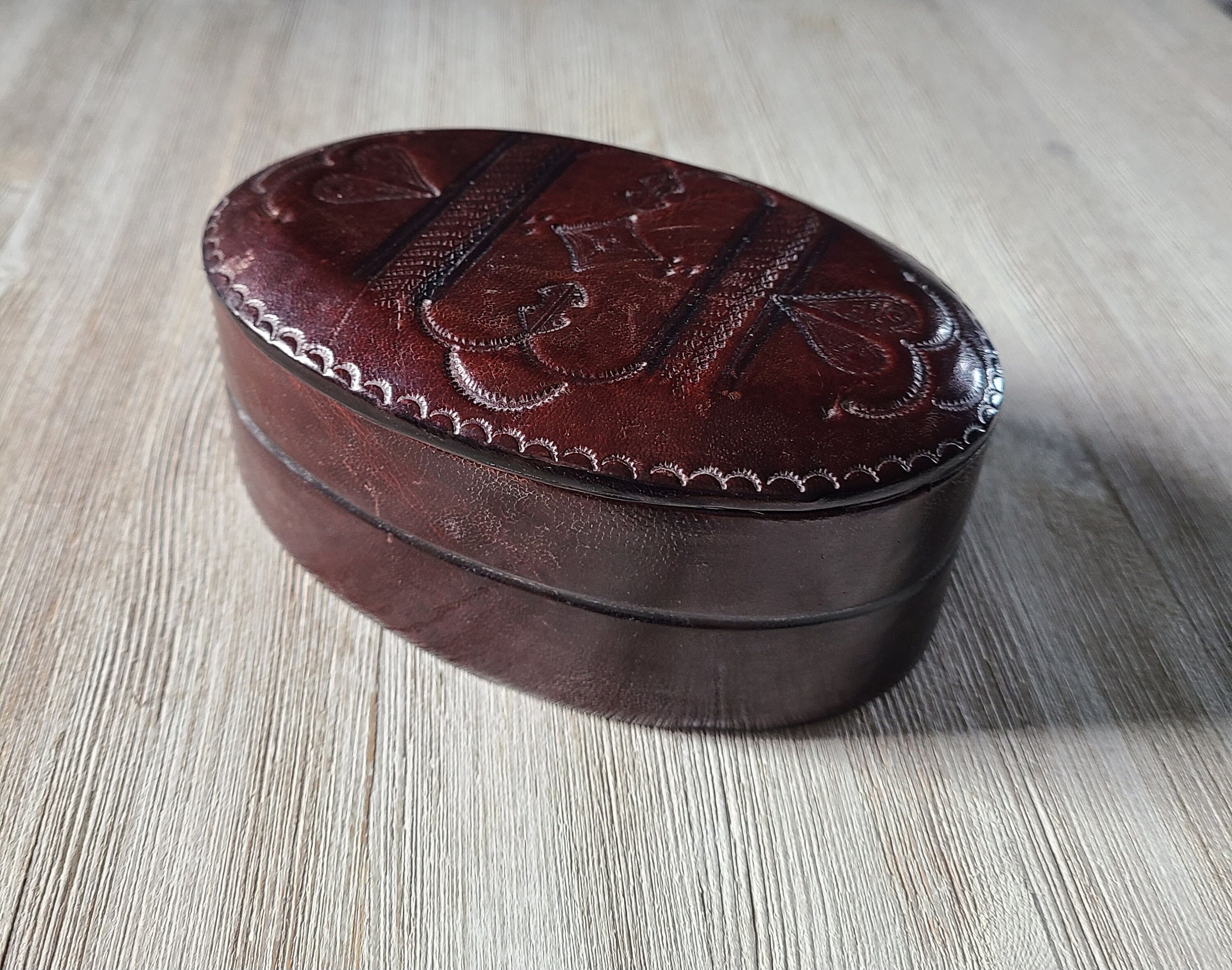 Vintage Leather Box Embossed Leather Trinket Box Groovy