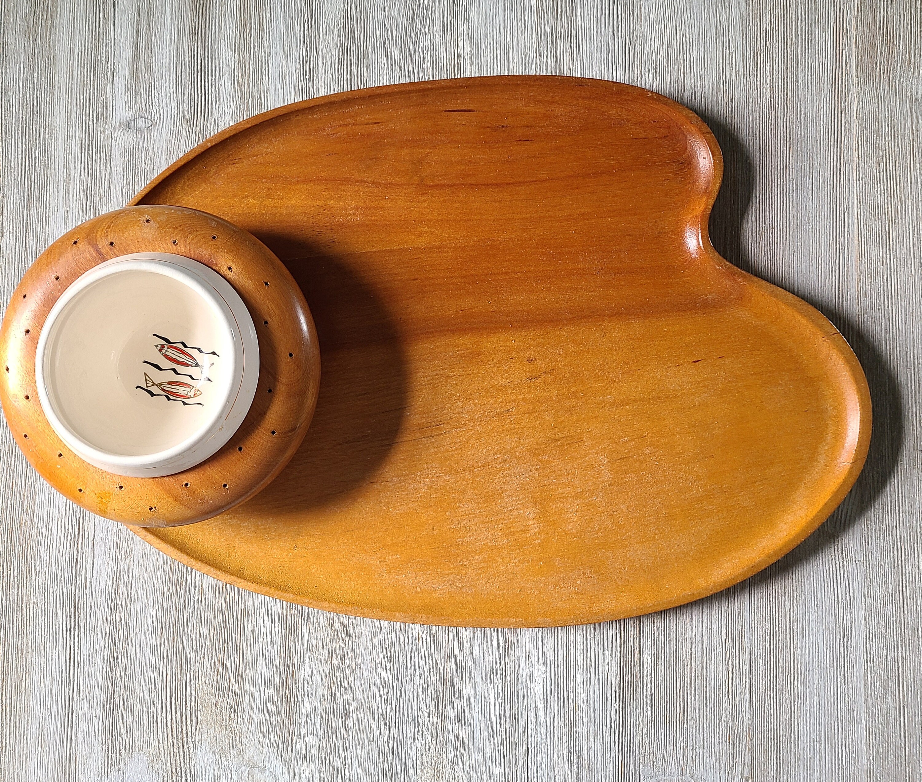Vintage Snack Tray 1960's Wooden Snack Tray Woodpecker Wood Ware