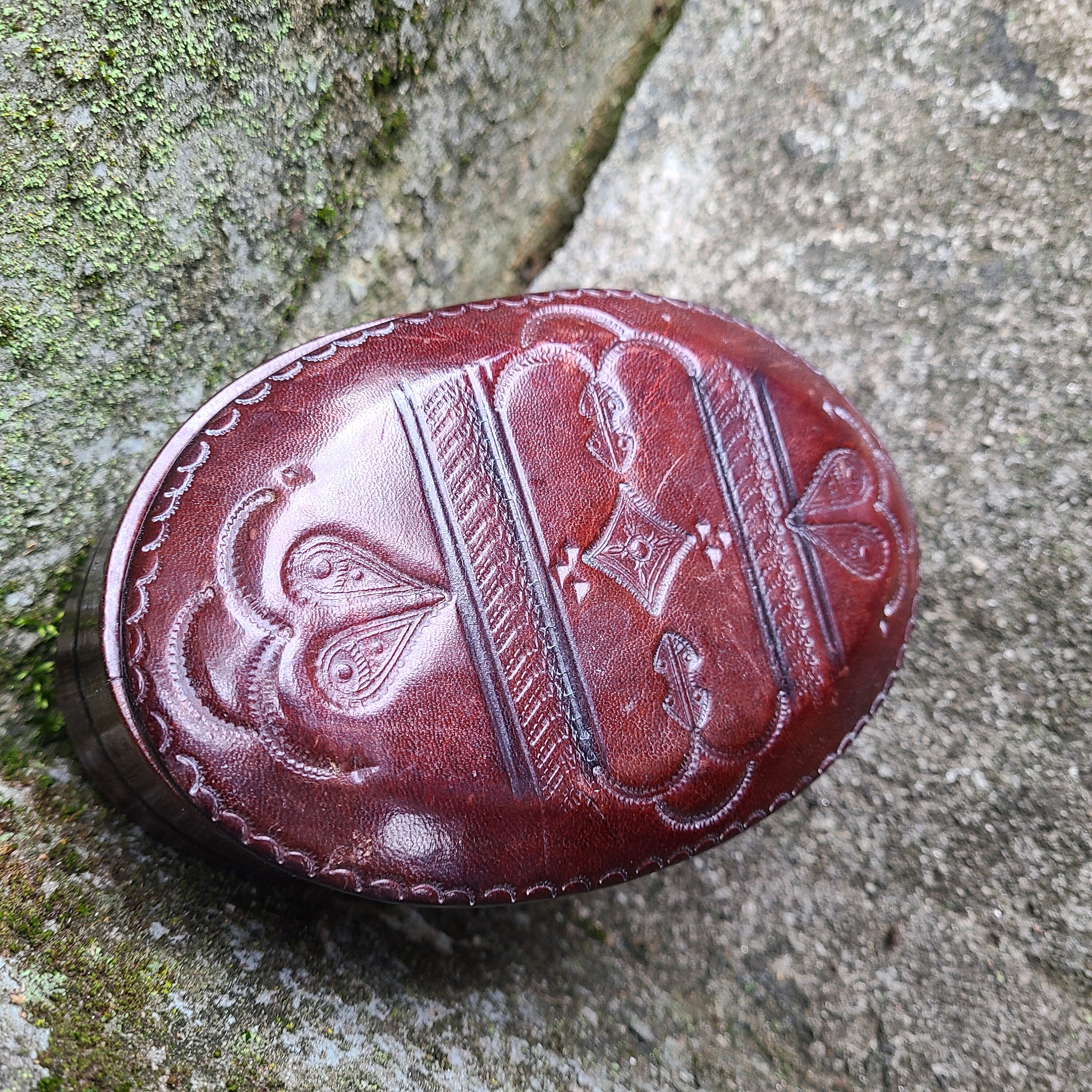 Vintage Leather Box Embossed Leather Trinket Box Groovy