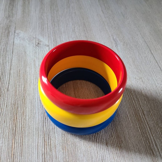 Vintage Bangle Bracelets 1980's  Primary Color Br… - image 7