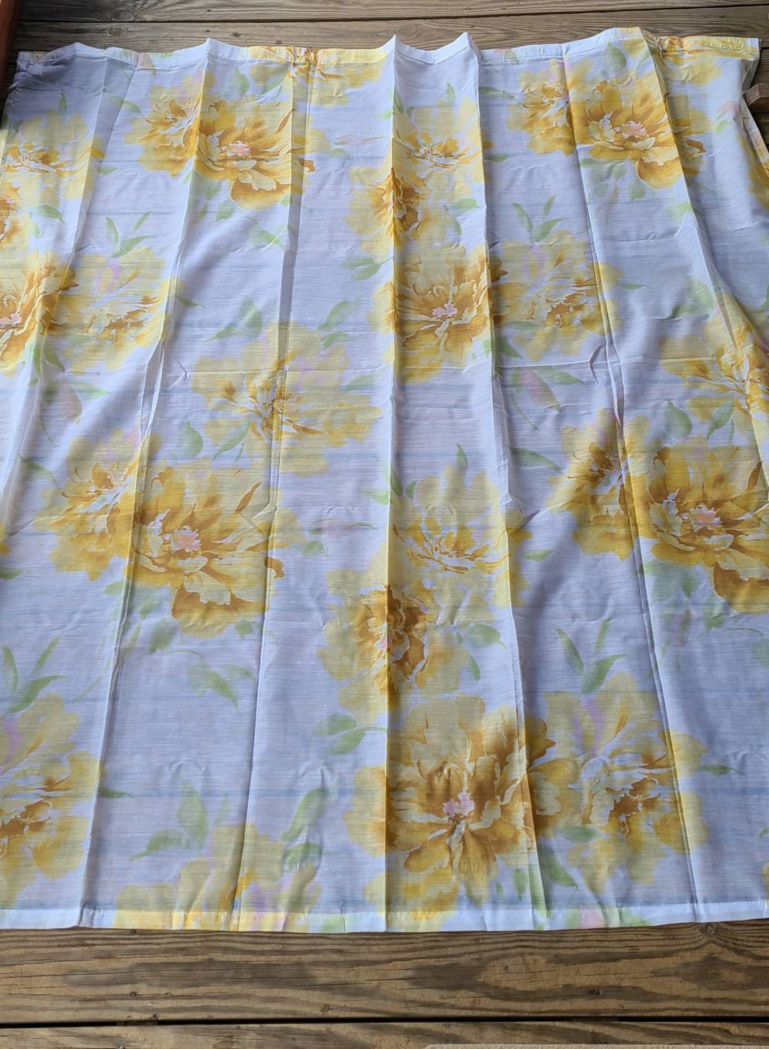Vintage Yellow Floral Shower Curtain Sheer Shower Curtain With Etsy