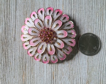 Vintage Rhinestone Flower Pin 1960's Pink Flower Brooch