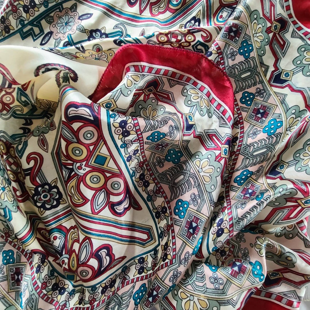 Vintage Floral Silk Scarf 60's Scarves Hong Qiao Silk Scarf