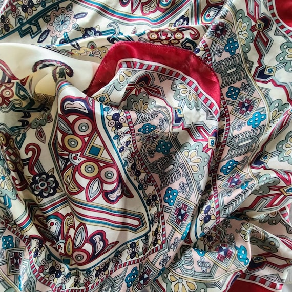 Vintage Floral Silk Scarf 60's Scarves Hong Qiao Silk Scarf