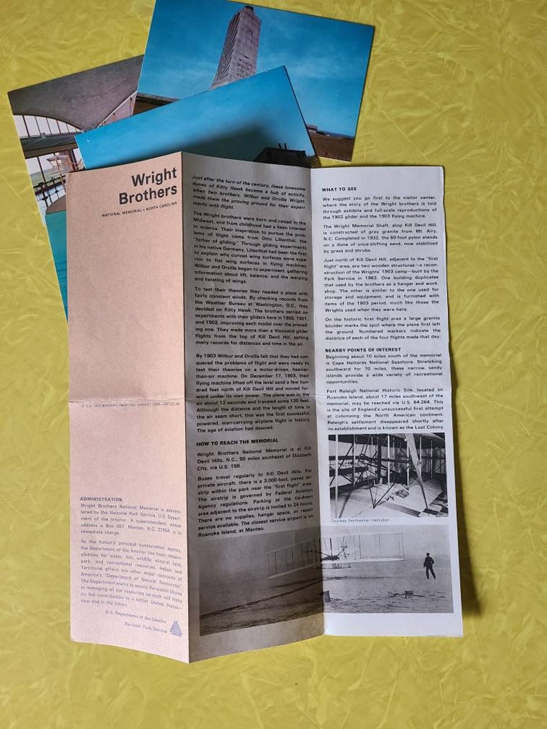 1960's Wright Brothers National Memorial Brochure and Postcards North