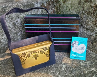Vintage Elgin American Carryall Compact Purse in Original Box 1940s Art Deco Purse Gold Metal Purse 40s Compacts Mini Clutch Unusual Purse
