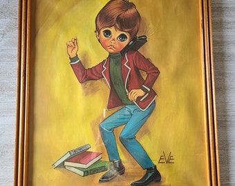 Vintage Big Eye Boy Dancing to the Radio 1960's Big Eye