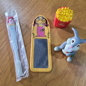 1980's McDonald's Happy Meal Toys French Fry Transformer Ronald McDonald Toothbrush Thumper Birdie Mirror 1980's Fast Food Toys McDonald's