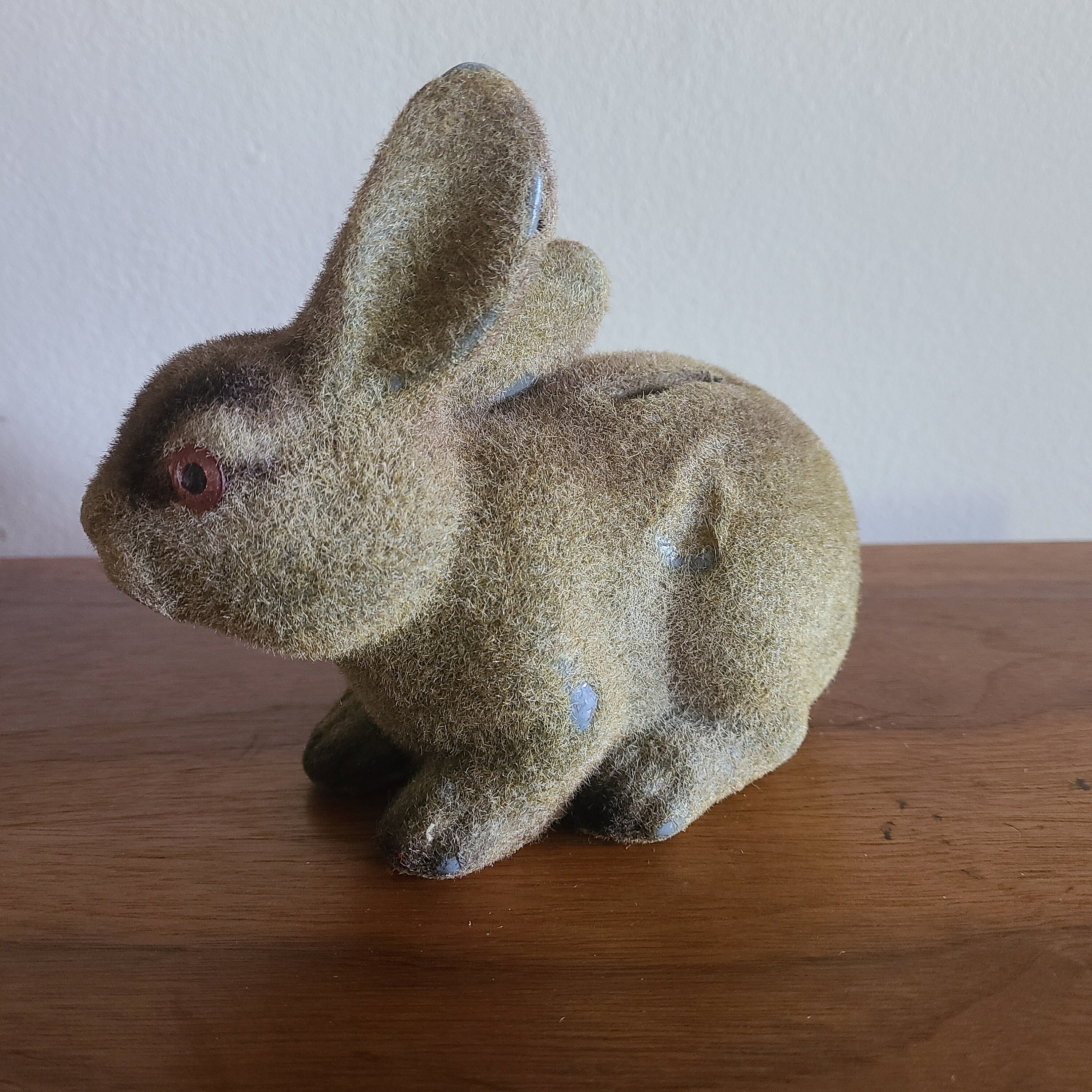 Vintage Flocked Bunny Rabbit Bank 1950's Bunny Rabbit Coin Bank Fuzzy ...