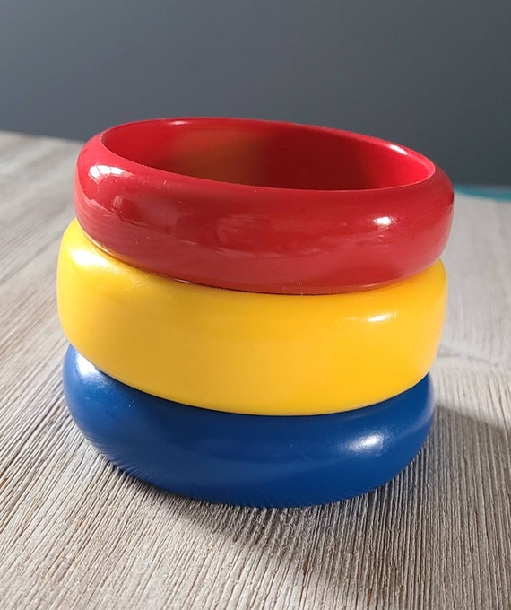 Vintage Bangle Bracelets 1980's  Primary Color Br… - image 2