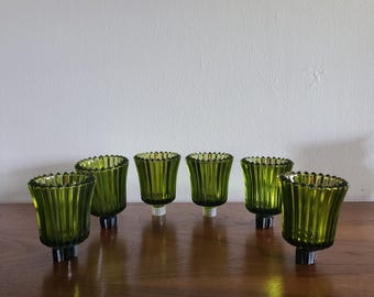 Vintage Set of 2 Avocado Green Votive Candle Holders 1970's Homco Green Glass Votive Candle Holder Wall Sconce Candle Holder Peg Candle Cup