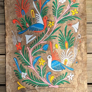 Vintage Amate Bark Painting 1970s Mexican Folk Art Painting Bird