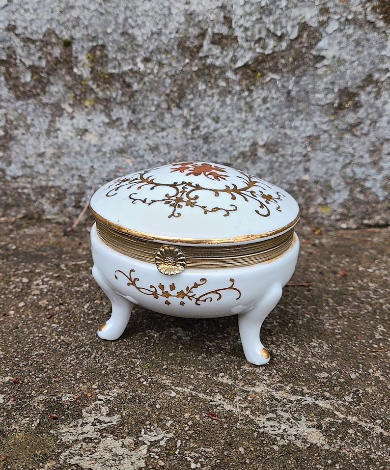 Vintage Trinket Box Porcelain Trinket Box Gold Floral Trinket Box Made in Japan Trinket Box