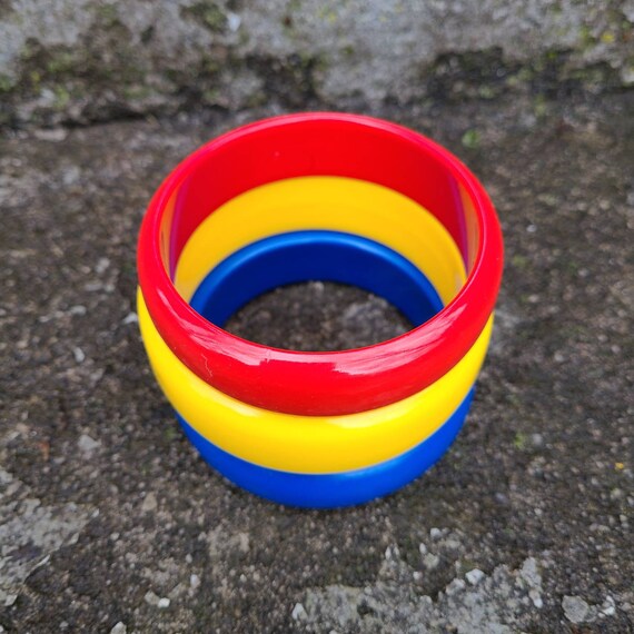 Vintage Bangle Bracelets 1980's  Primary Color Br… - image 5