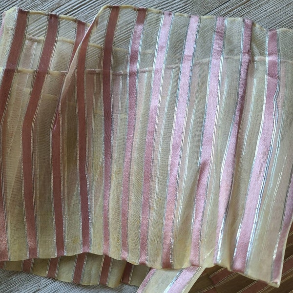 Vintage Pink Striped Metallic Thread Scarf 1950's Pink and Ivory Scarf Silver Metallic Thread Scarves Mod Scarves Narrow Scarf Head Scarf