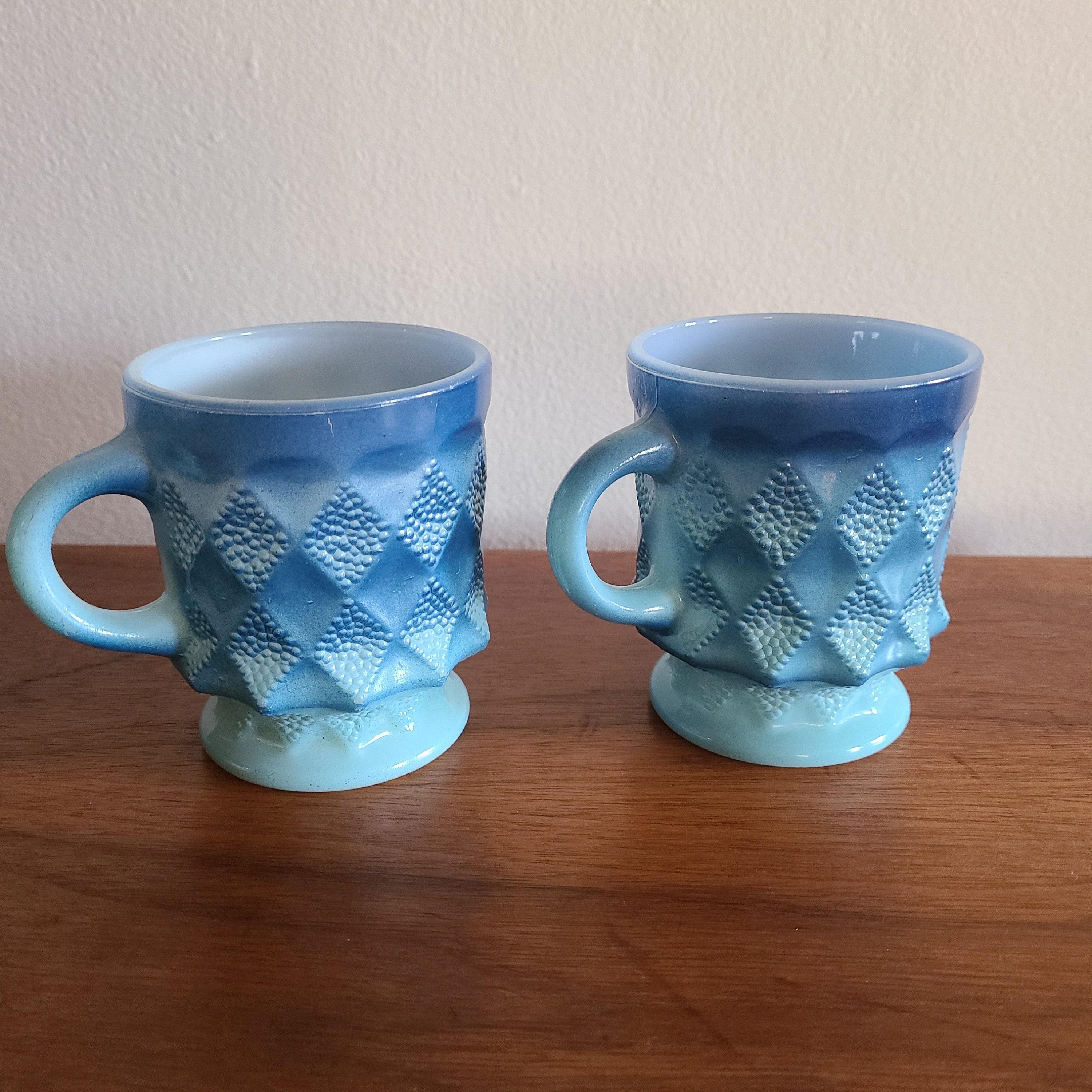 Vintage Blue Fire King Mugs Anchor Hocking Blue and White Kimberly