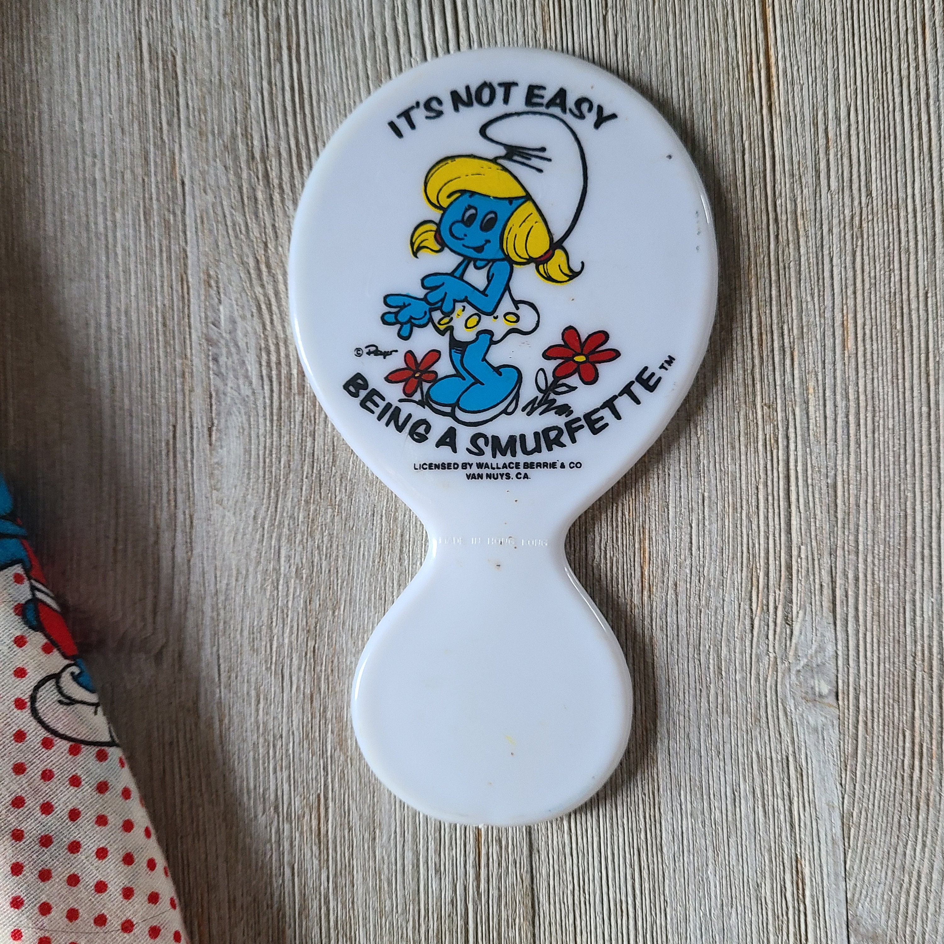 Vintage Smurfette Hand Mirror and Small Blanket Smurf Toys 80s 