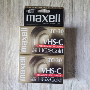 Vintage Sealed 2 Maxwell VHS-C Tapes NOS Camcorder Tapes HGX- Gold Premium High Grade tc-30 Blank Maxwell Camcorder Videocassette Tapes
